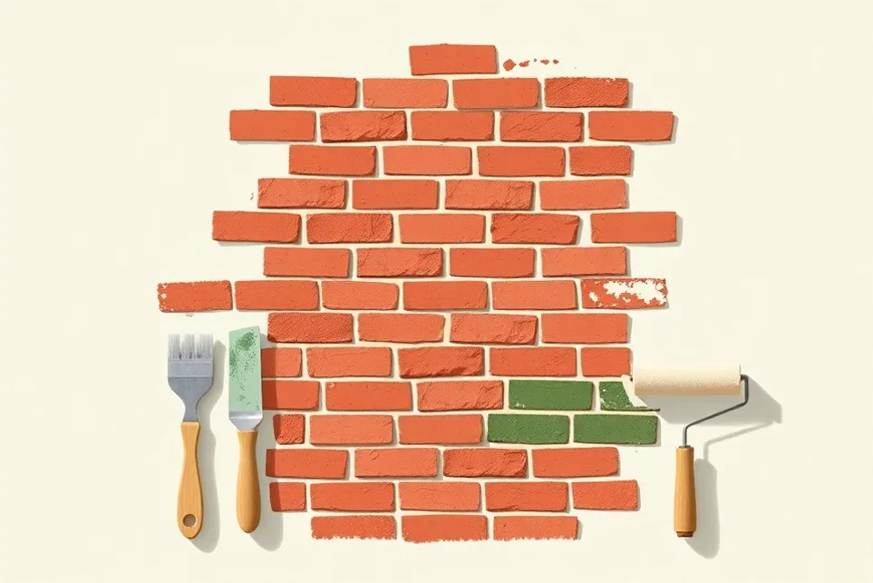 Outils de peinture disposés dans l'ordre des étapes du chantier